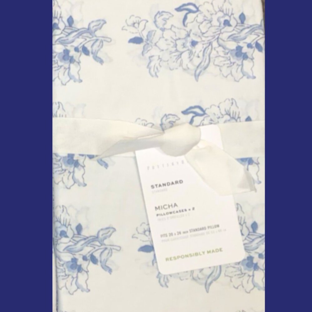 Pottery Barn Micha Set of 2 Pillowcases Floral Standard Blue White